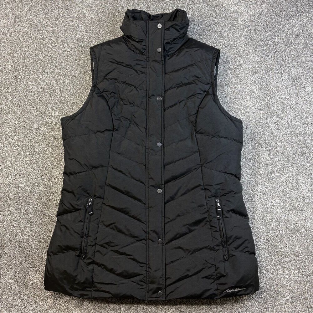 Eddie Bauer Puffer Vest Womens 2XL Tall Black‎ Goose Down Sherpa Lined Quilted